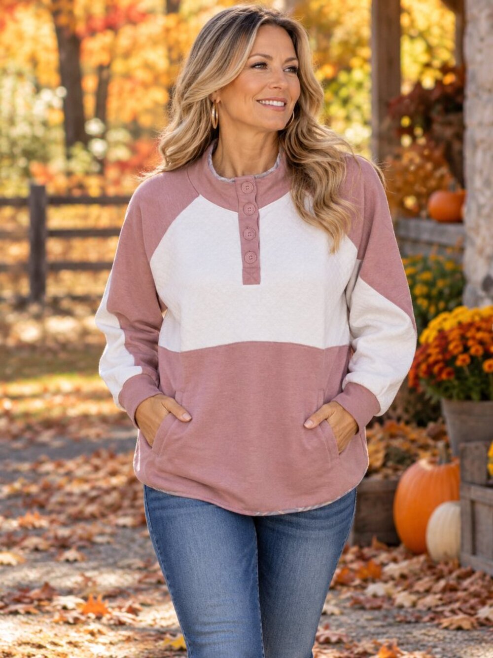 MAURICES Sweatshirt Colorblock Pink & White XL